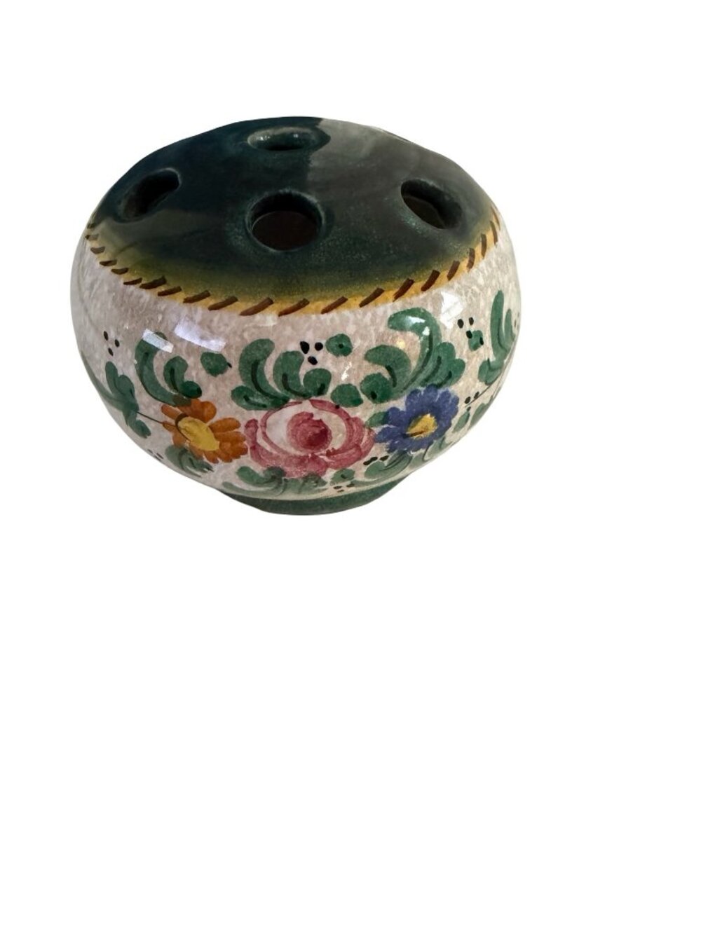 Vintage Italian Hand Painted Pottery Flower Frog Vase Made in Italy V.B. 3" Flor - Picture 3 of 6